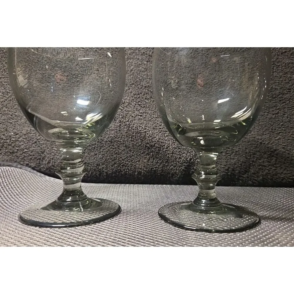 Set Of 3 clear pressed glass goblets with a bulbous stem 5